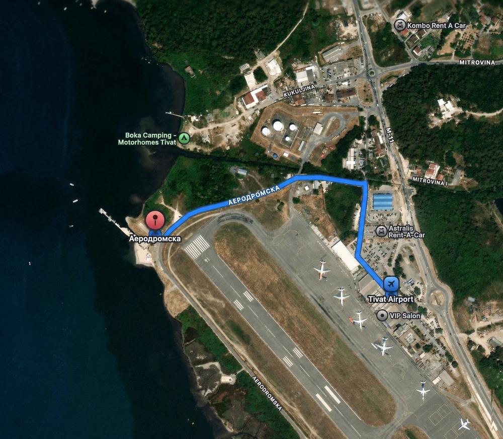 Route from Tivat Airport to the Aerodromska pier