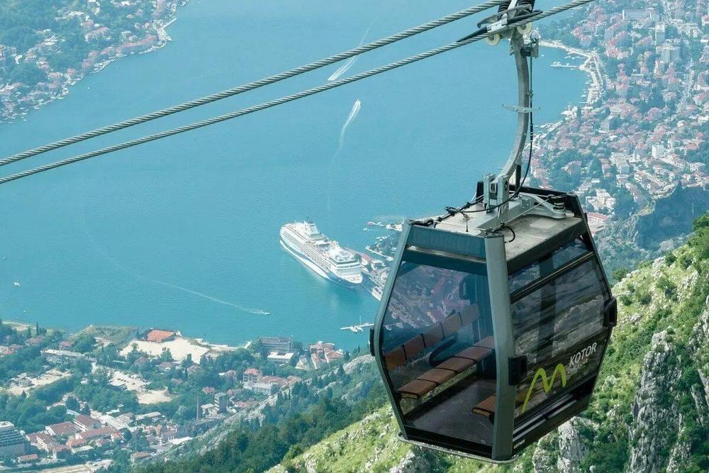 Kotor cable car gondola above the bay