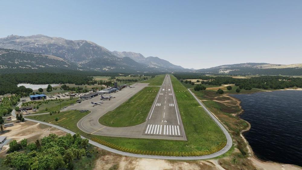 Airport runway beside the water