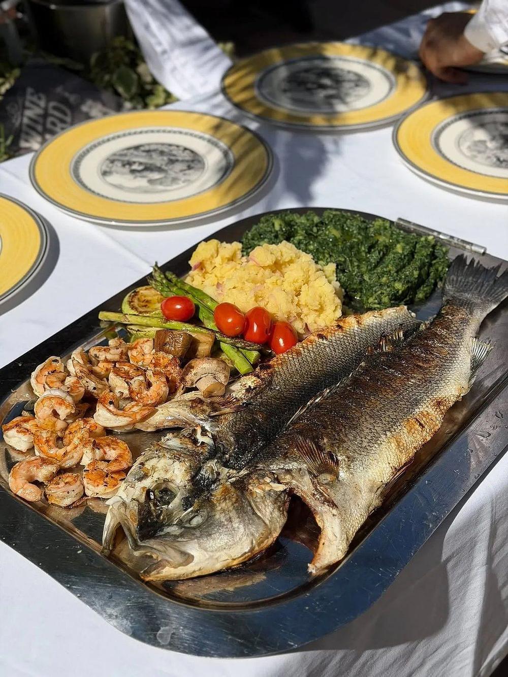 Grilled fish and seafood platter