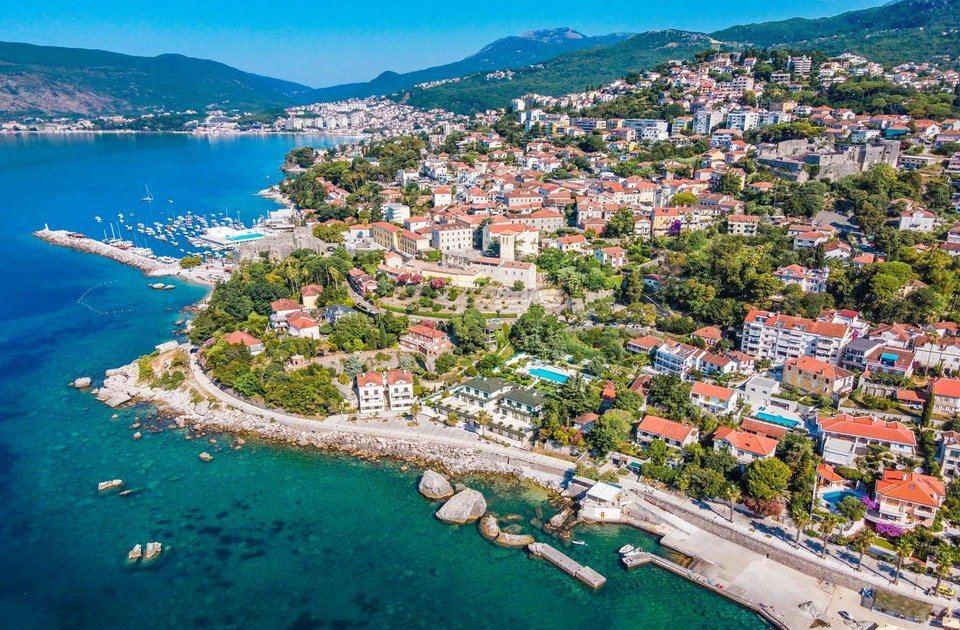 Herceg Novi old town and coastline from above