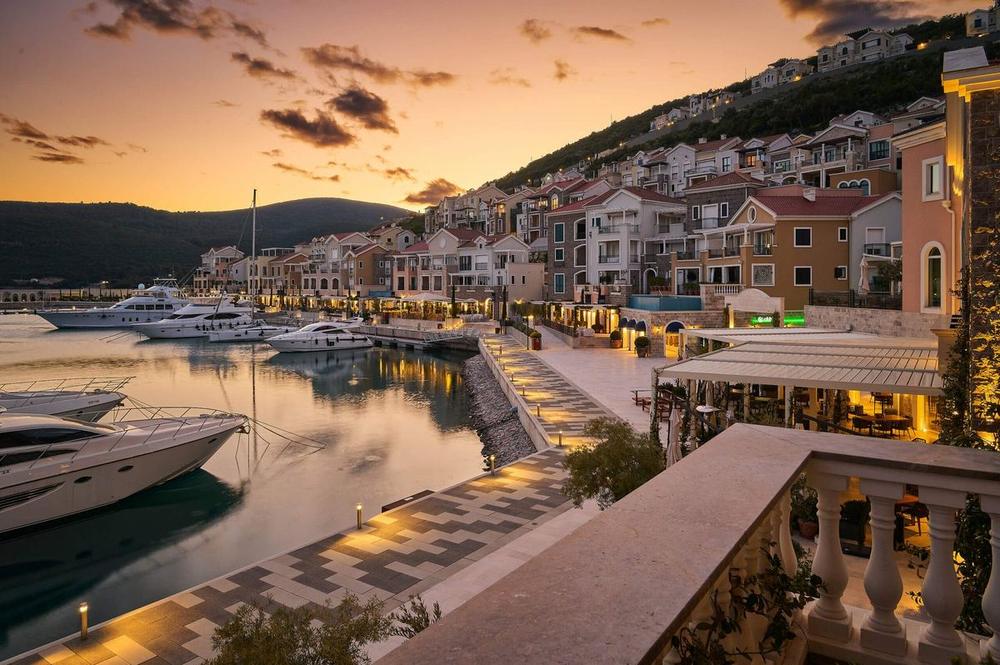 Luštica Bay marina at sunset