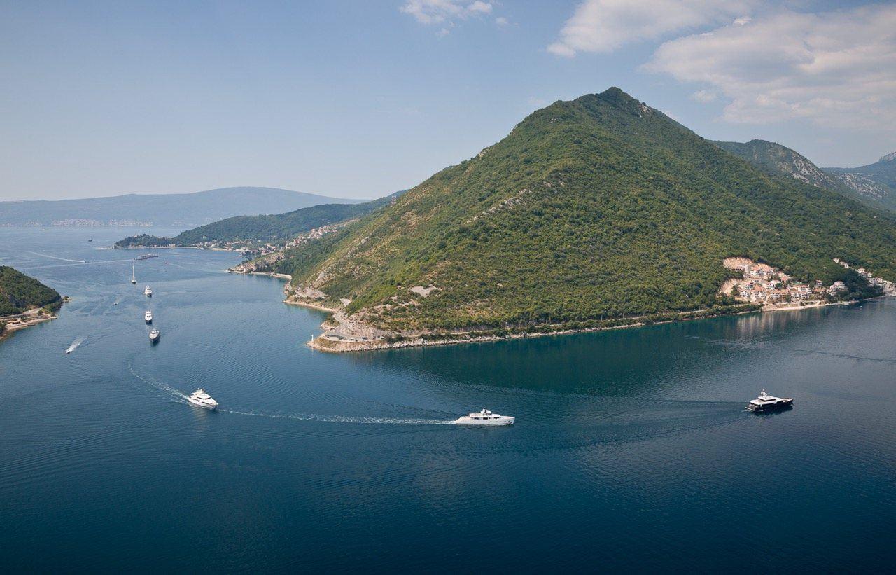 Boats cruising the Verige strait, Bay of Kotor